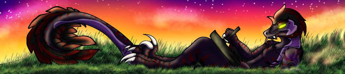 Zeke laying down drawing in the grass